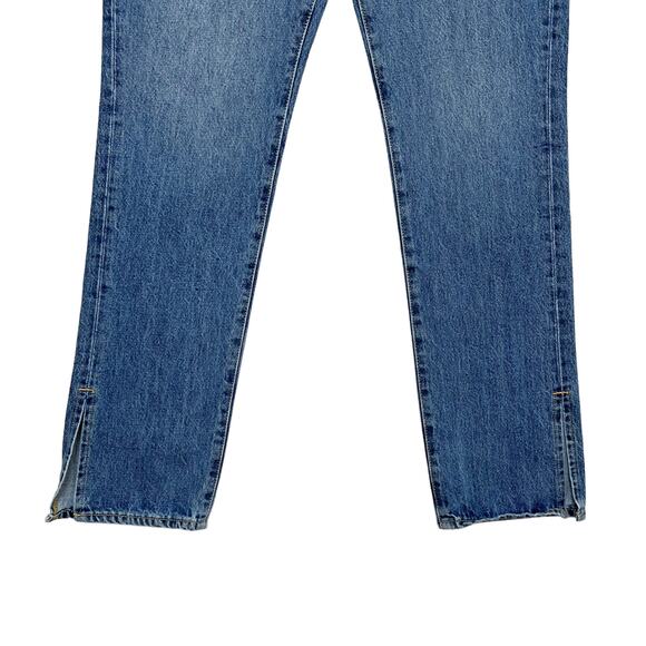 Good American Good Boy Jean Sz 2 26 Distressed High Rise Side Slit Stretch Denim - Picture 6 of 12